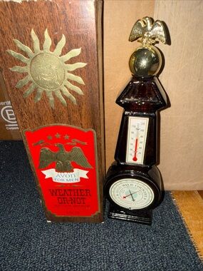 Avon Dark Brown and Gold Thermometer & Compass Desk Ornament